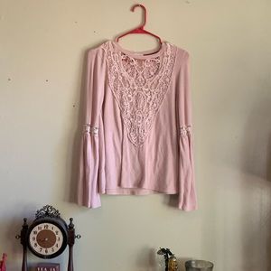 Long Bell Sleeve Top with crochet lace front and sleeve detailing